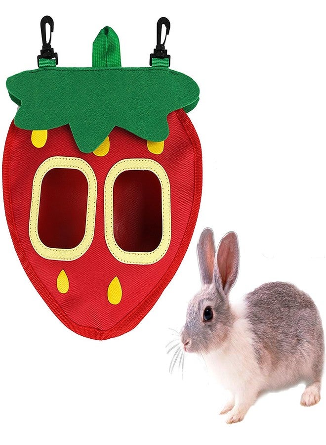 GKYZBB Rabbit Hay Feeder Bag for Cage Guinea Pig Timothy Hay Dispenser Storage Manger Hanging Large Less Waste for Bunny (Strawberry) - Image 1